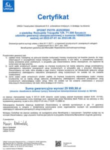 Gwarancje Ubezpieczeniowe Certyfikat